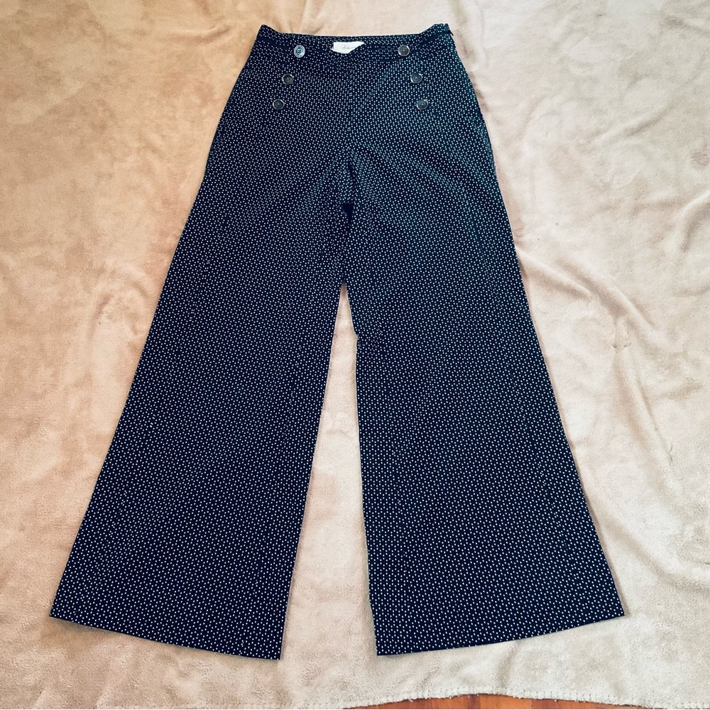 Elevenses by Anthropologie: Sailor-Style Wide-Leg Pants, size 2, black and white